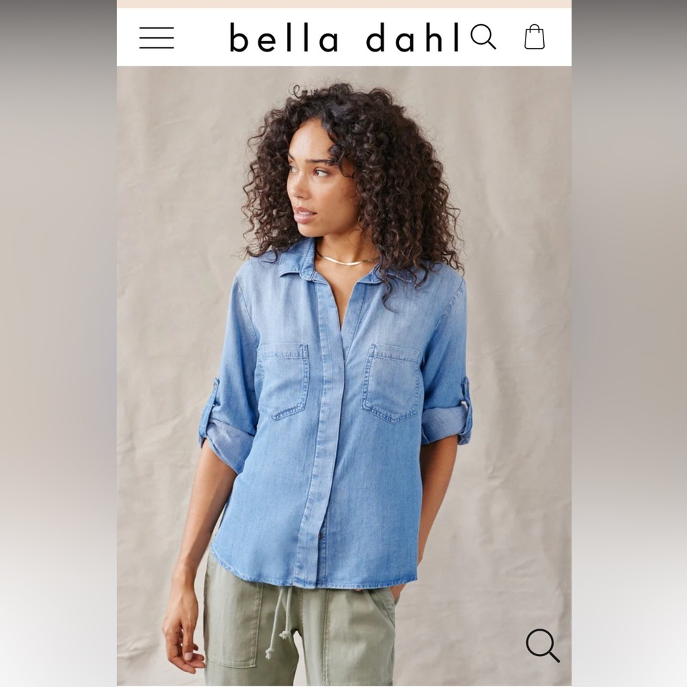 Anthropologie Bella Dahl Chambray Split Back Button Down - Medium Ombre Wash -XS